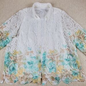 Alfred Dunner Kensington Women's Garden Border Floral Lace Layered Top Pullover
